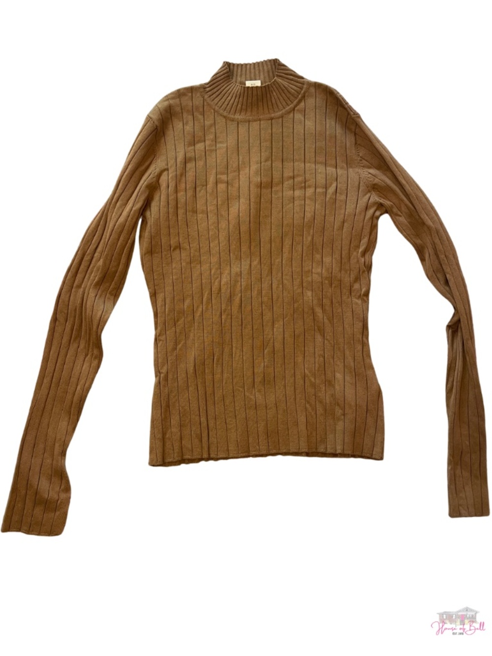 H&M Camel Brown Ribbed Mock Neck Sweater Long Sleeve Knit Medium M